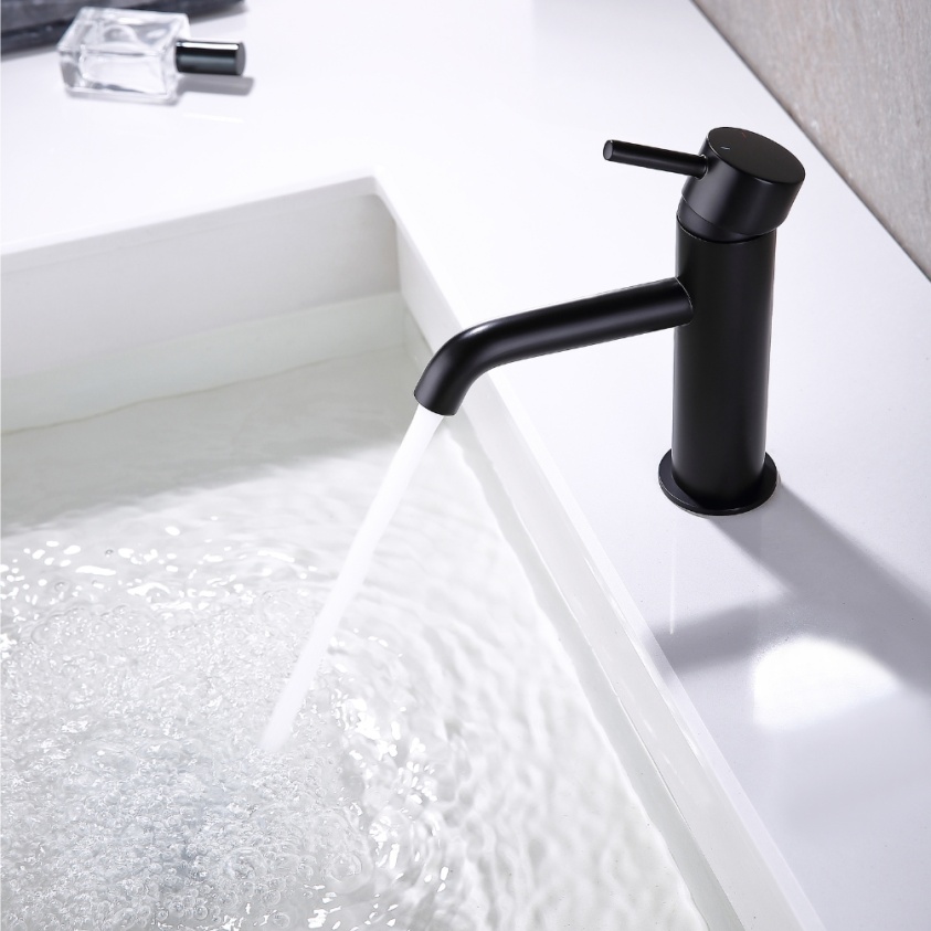 Close up product image of the Abacus Iso Matt Black Mono Basin Mixer